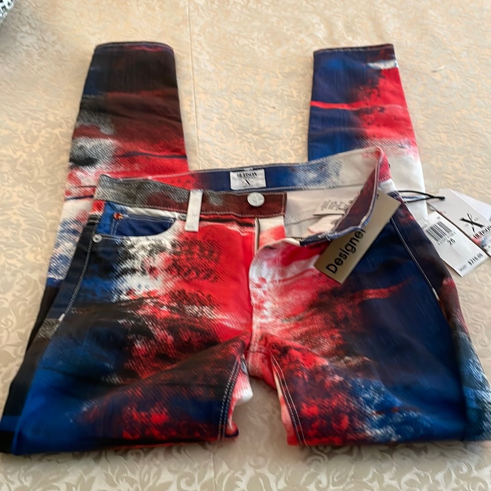 Hudson red White and blue jeans mid rise Niko super skinny size 25